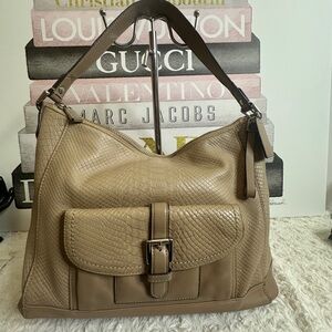 Coach F31283 Charlie Python Hobo Handbag Beige /Camel Leather Shoulder Bag